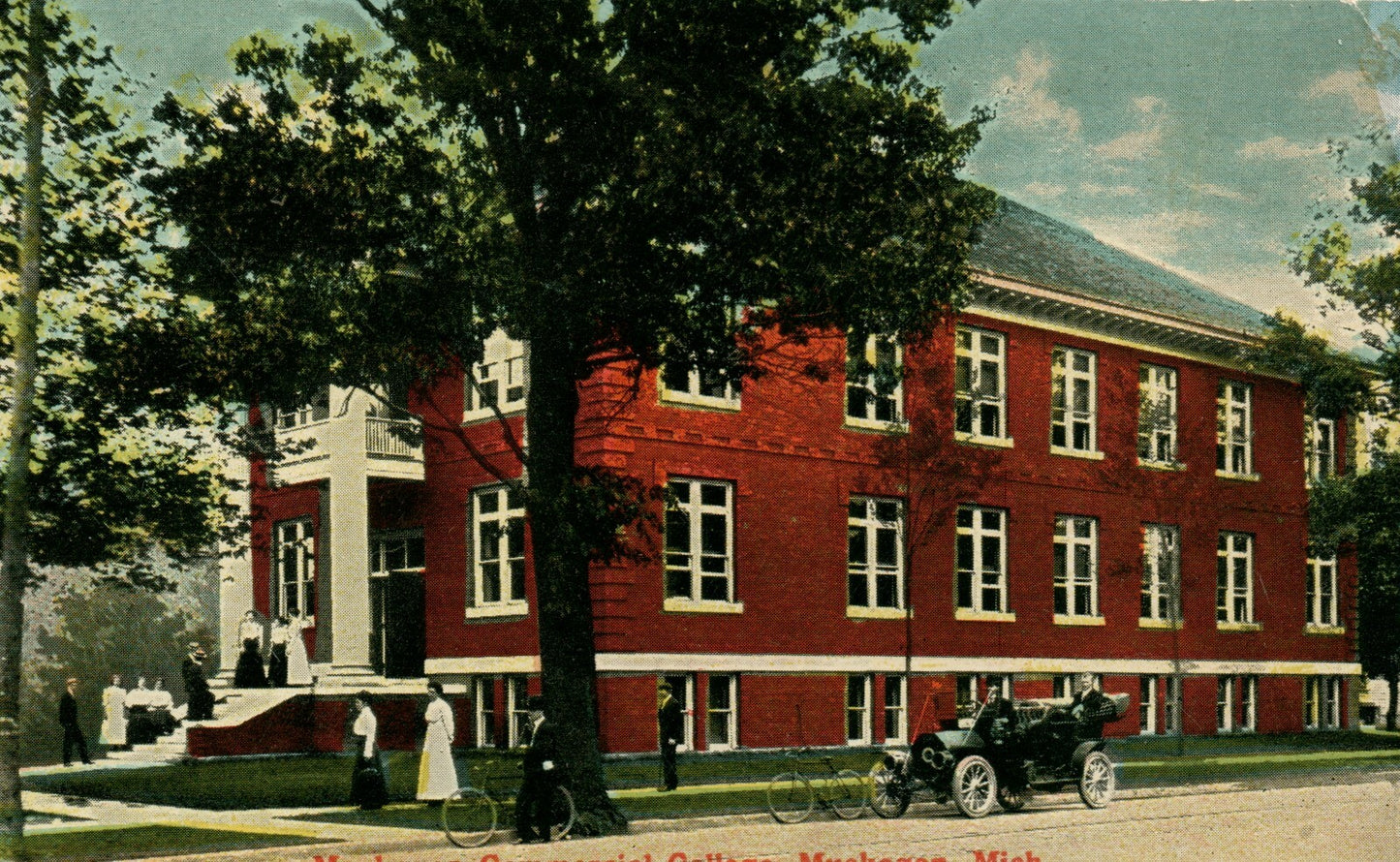 Real Photo Muskegon Commercial College Muskegon Michigan MI Postcard