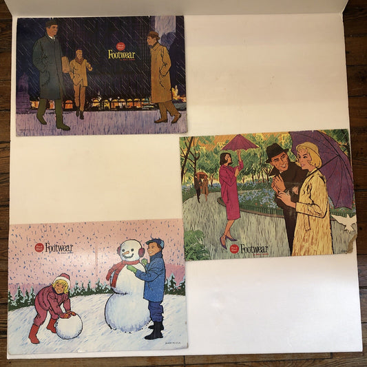 3 Vintage RED BALL BALL BAND Footwear Cardboard Shoe Store Sign Lithograph 1950