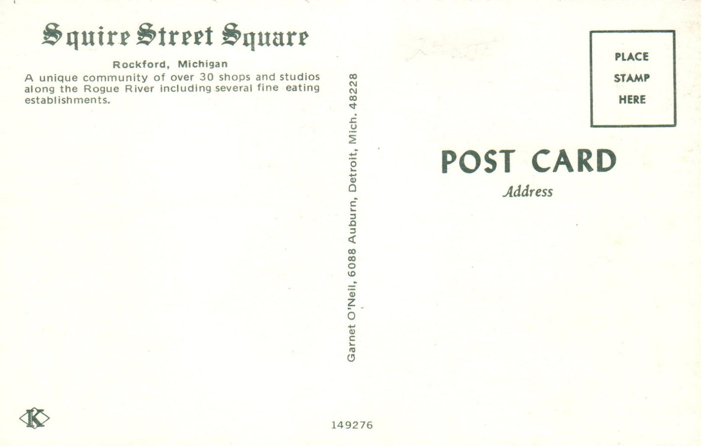 Squire Street Square Rockford Michigan Mich MI Postcard