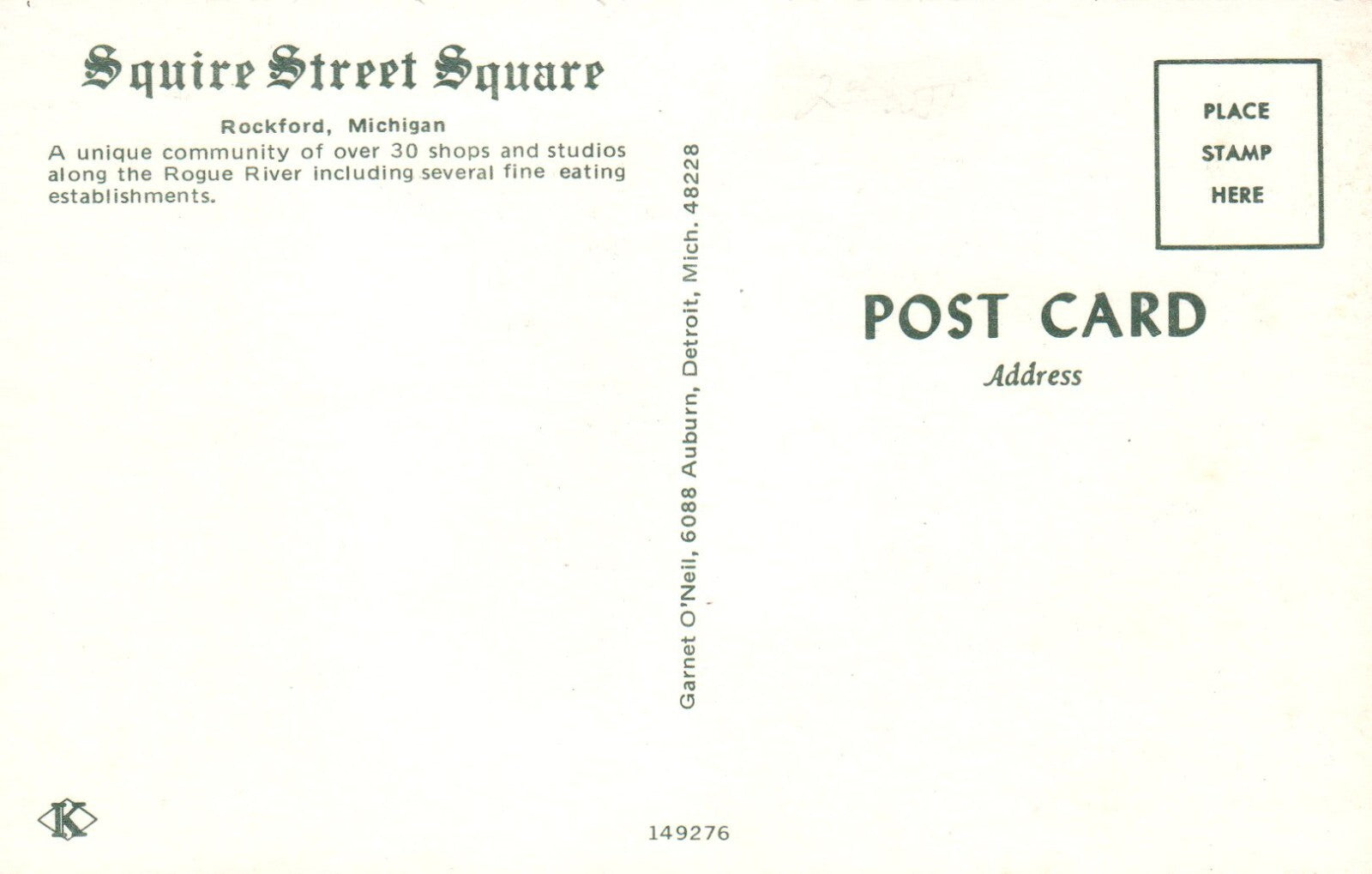 Squire Street Square Rockford Michigan Mich MI Postcard