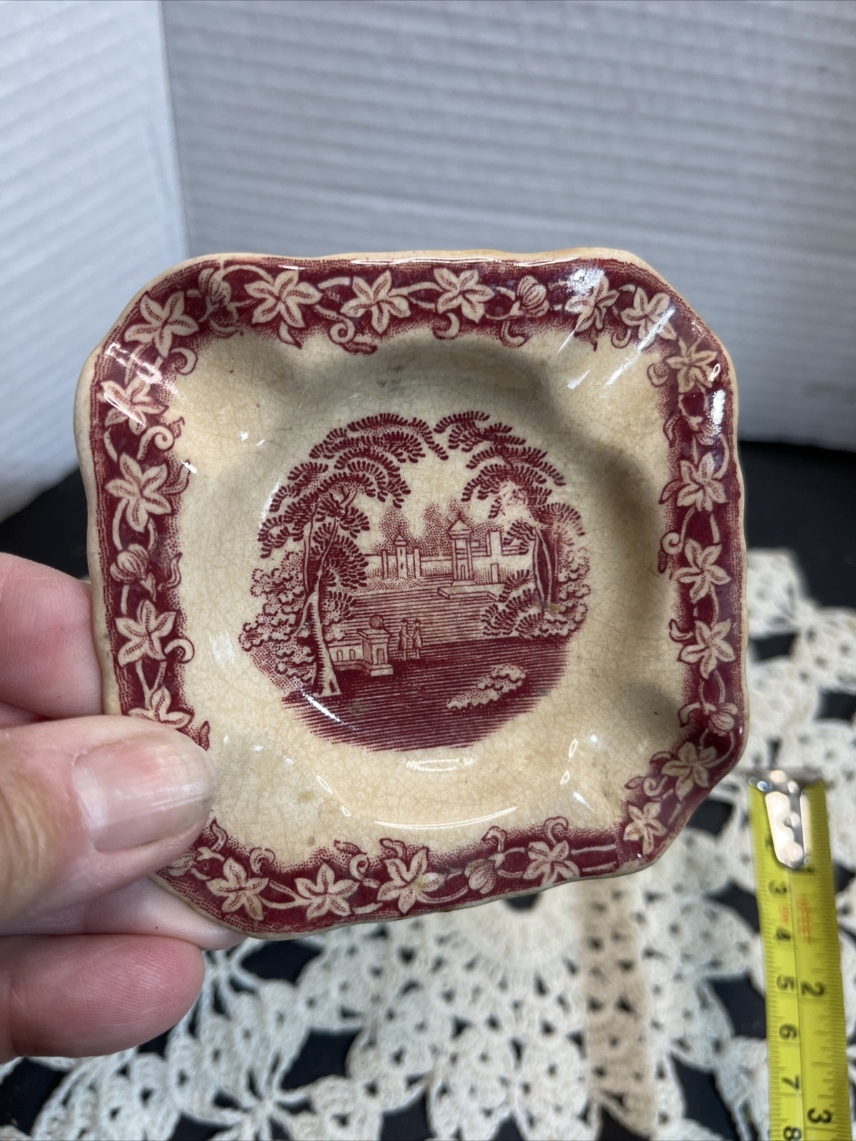 Vintage Mason's Ironstone England Red VISTA Ashtray 3.5 inches square