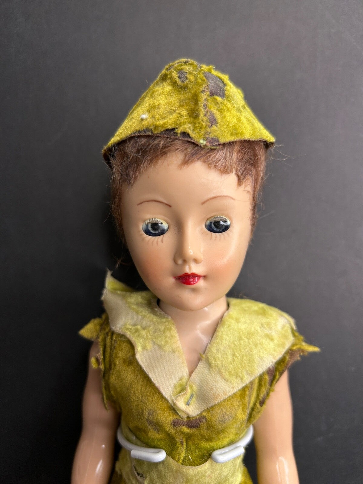 1950's Vintage Peter Pan Doll Blinking Eyes Arms and Legs That Move With Stand