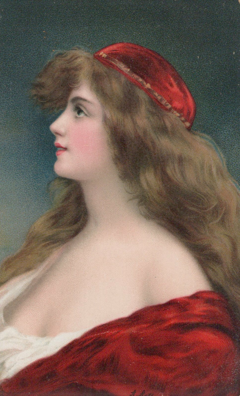 Artist Signed A Asti Raphael Tuck Connoisseur Series No 2754 Red Hat & Shawl