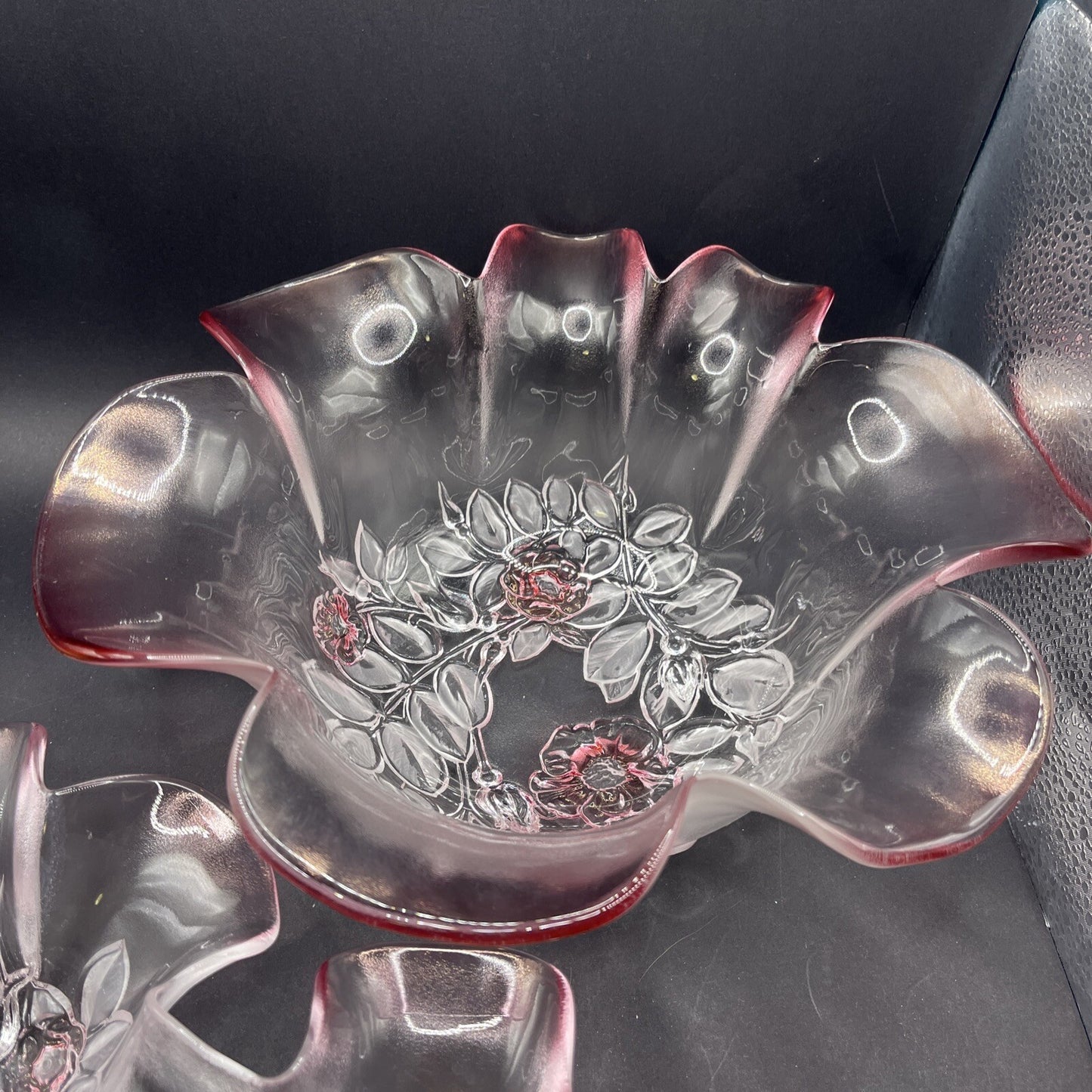 Mikasa Pink Dogwood Flower Rosella Crystal Glass Set Made in W. Germany