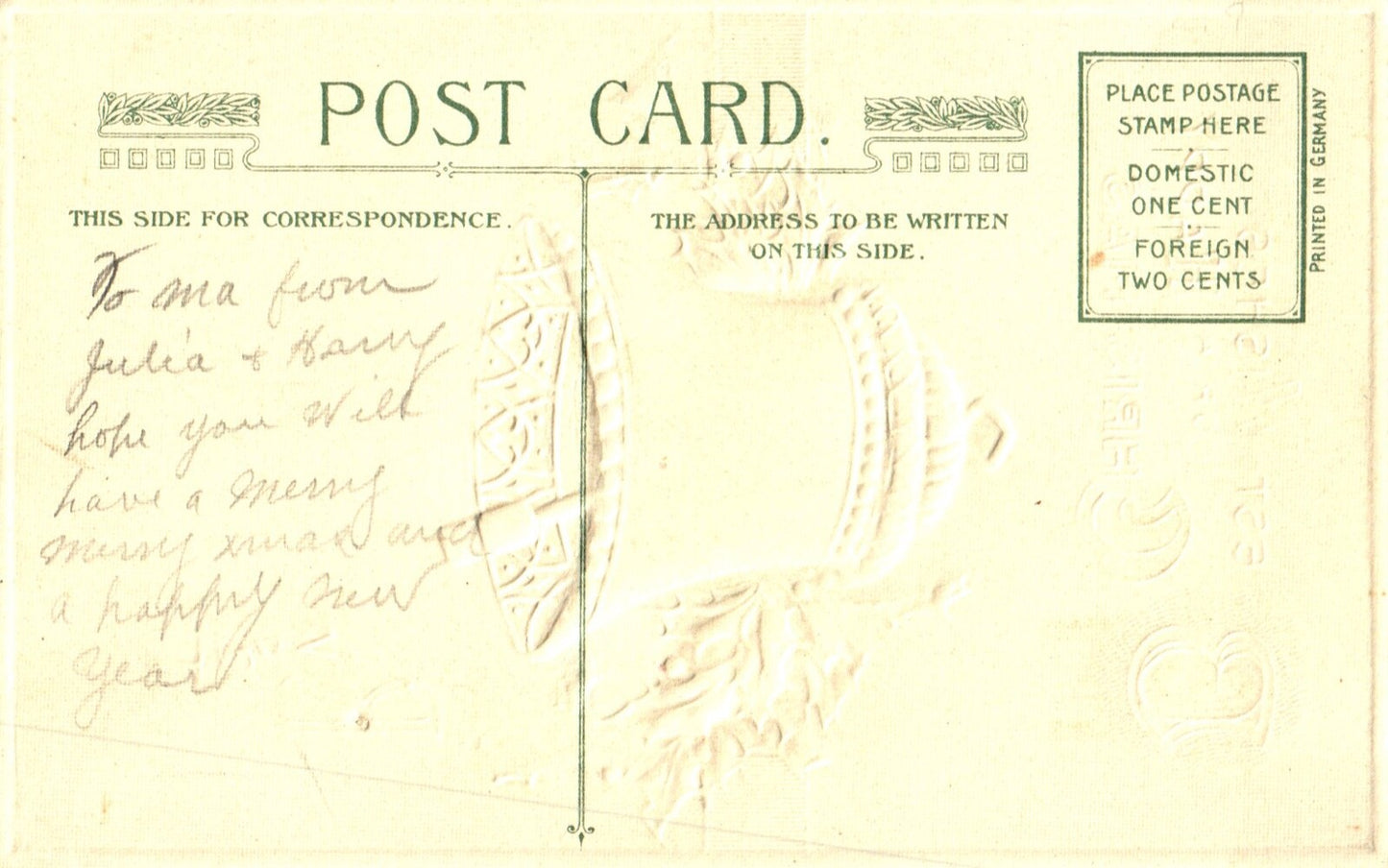 John Winsch Best Wishes for A Happy Christmas Bell & Holly Vintage Postcard