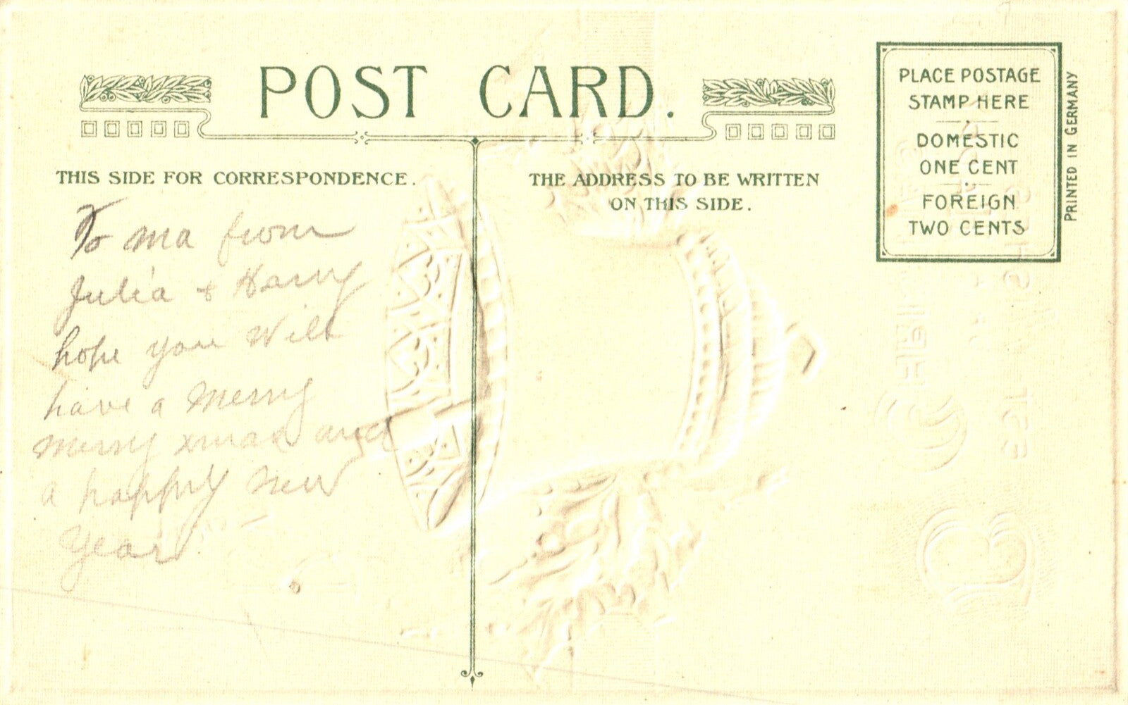 John Winsch Best Wishes for A Happy Christmas Bell & Holly Vintage Postcard