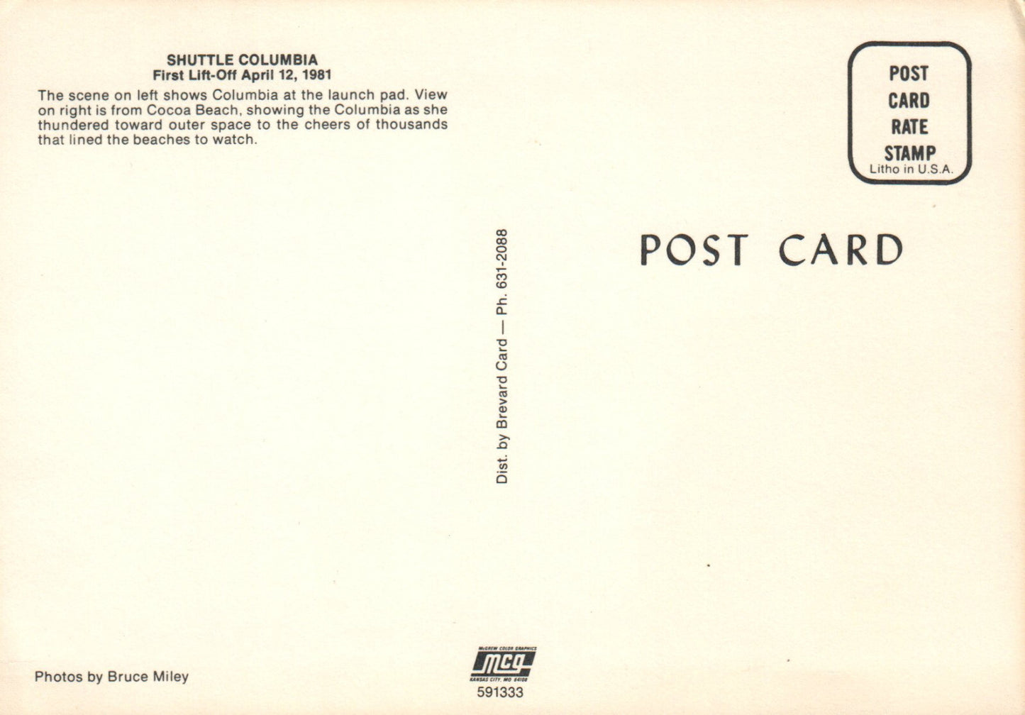 Shuttle Columbia First Lift-Off April 12 1981 NASA Space Postcard