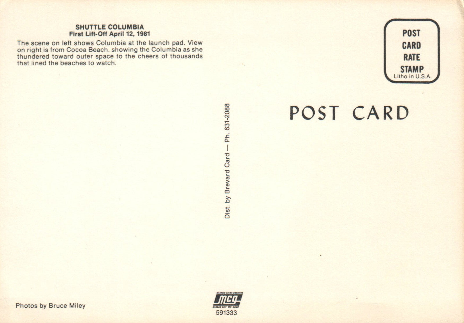 Shuttle Columbia First Lift-Off April 12 1981 NASA Space Postcard