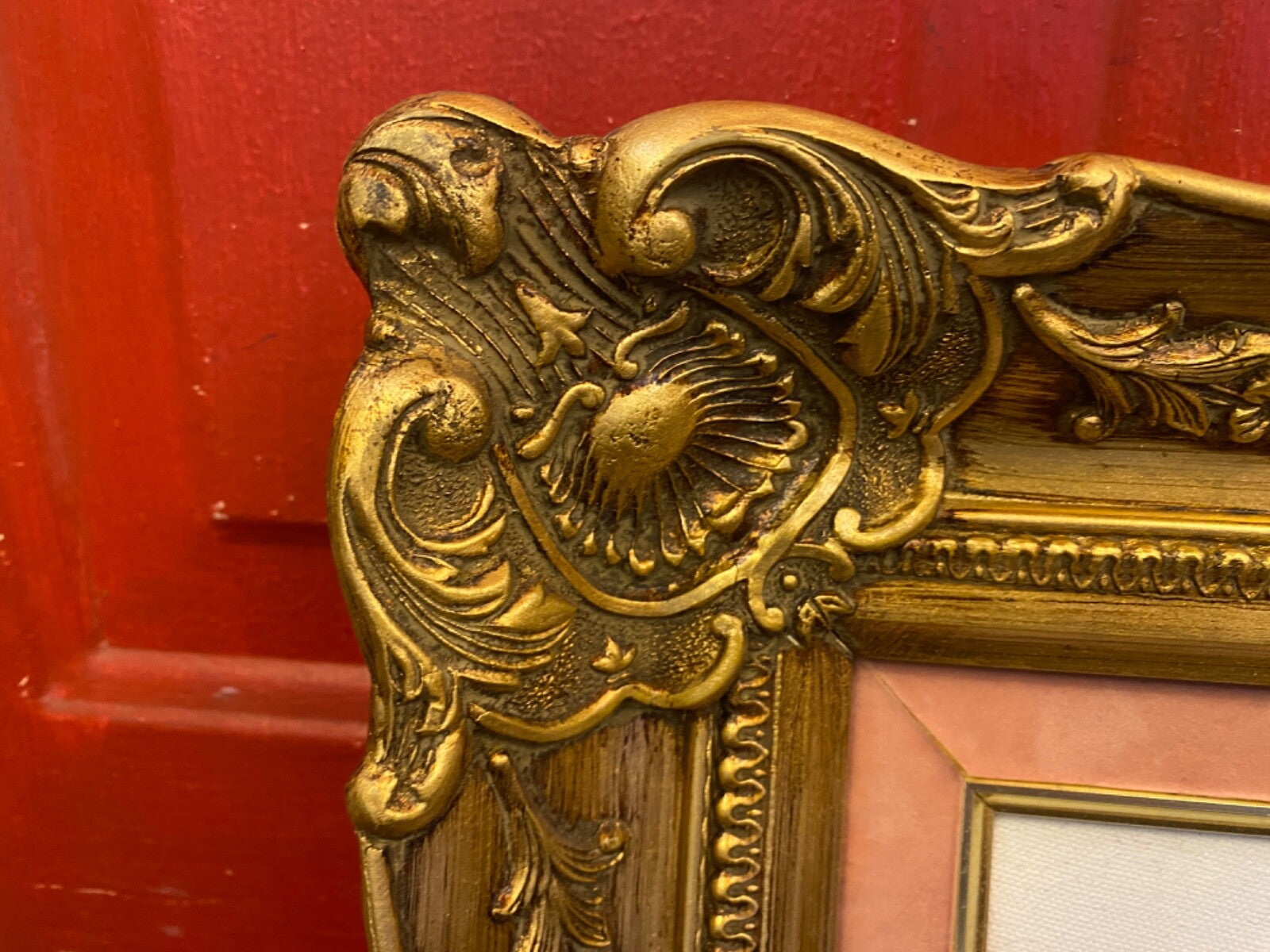 Vintage Quality Wood Ornate Gold Frame with Art Cottage  Rectangle 17.5 x 15.5