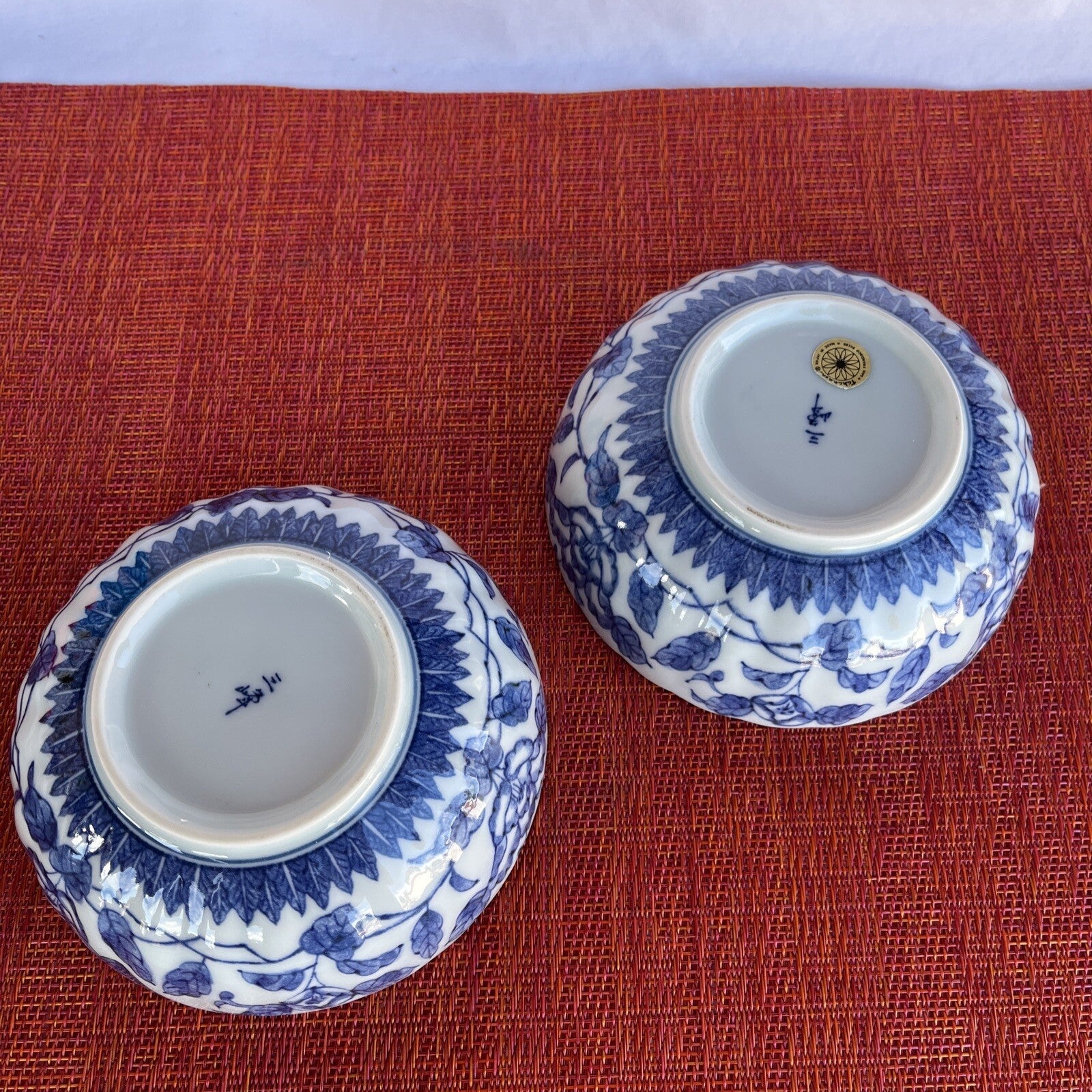 2 Takahashi San Francisco Japan Blue White Flower Sauce Bowl Trinket Dish