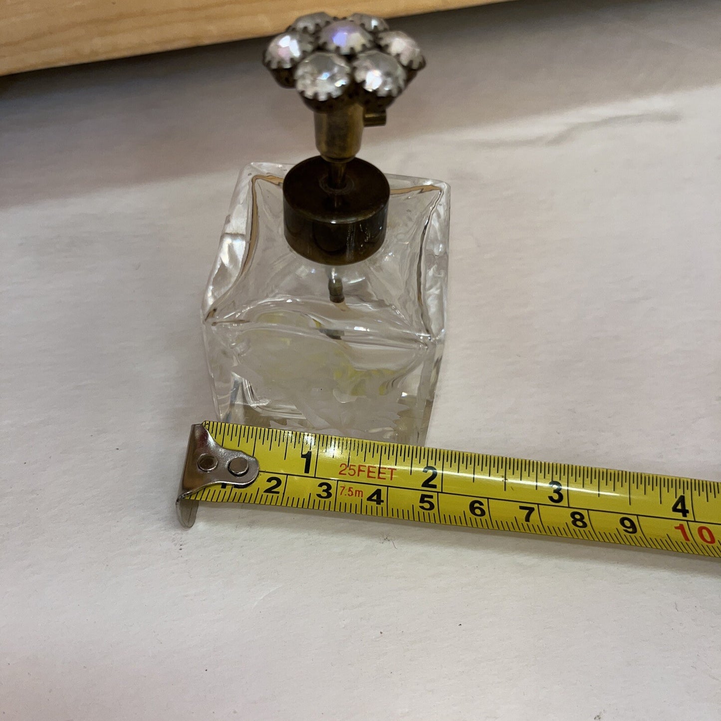 Perfume Bottle Vintage Art Glass, Floral Cut Glass Top, West Germany