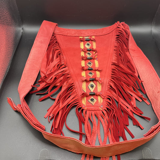 Vintage fringed Women's stylish Cross Body bag Natural leather. Handmade