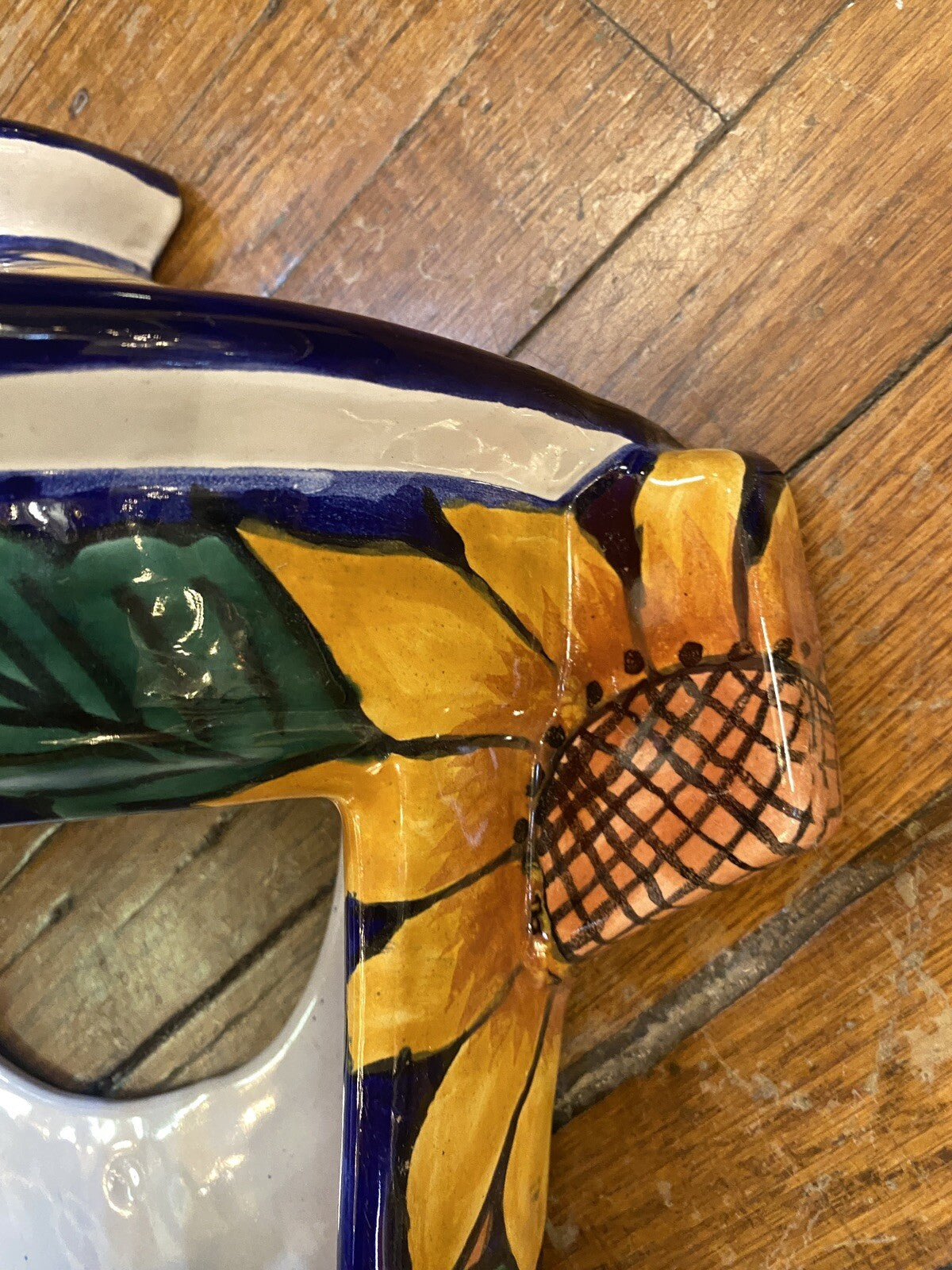 vintage Terracotta Pottery Wall Pocket Planter Mexican Talavera 1980's Sunflower