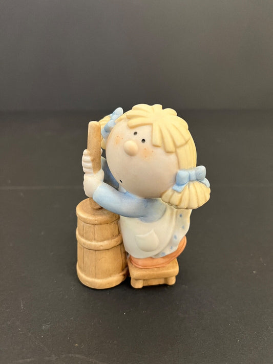 Vintage Porcelain Bumpkins Figurine Little Girl Churning Butter