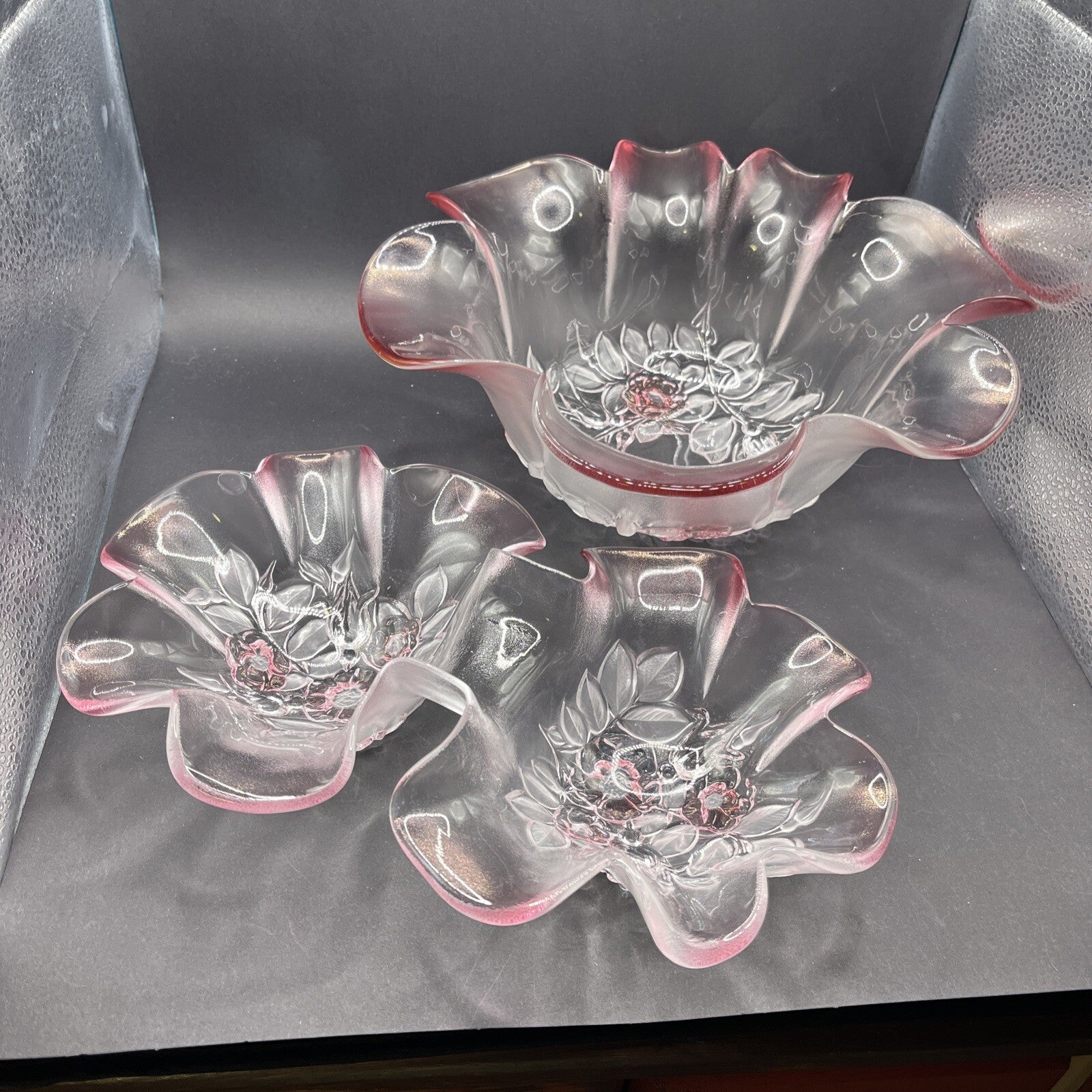 Mikasa Pink Dogwood Flower Rosella Crystal Glass Set Made in W. Germany