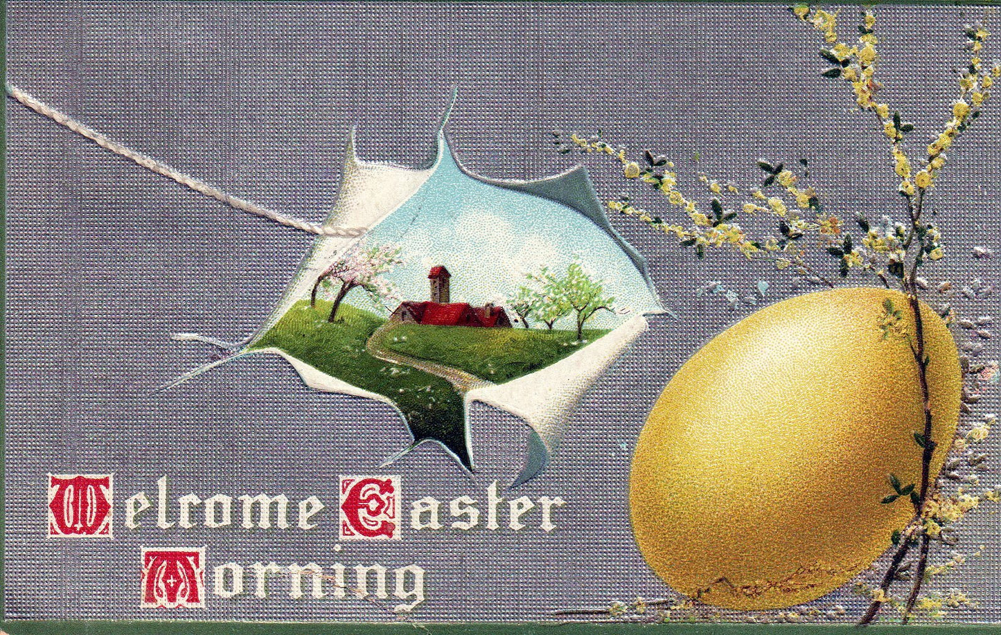 Nash Series 362 Silver Metallic Yellow Egg Scenic View Easter egg Postcard