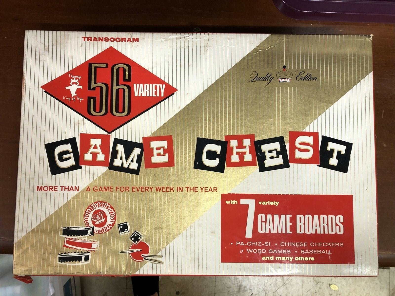 Vintage 1958 Transogram 56 Variety Game Chest w/Boards Cards & More COMPLETE