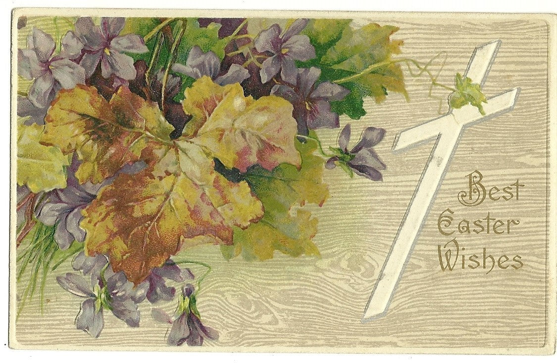 Beautiful Easter Postcard with flowers and leaves
