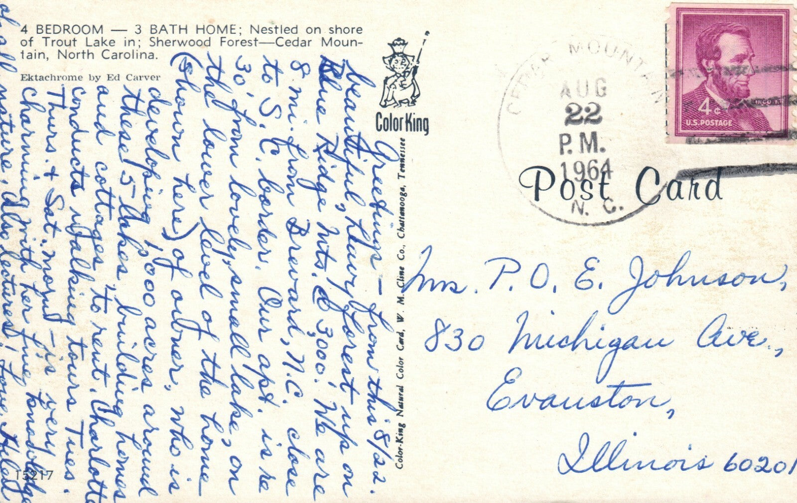 Trout Lake Sherwood Forest Cedar Mountain NC North Carolina Postcard