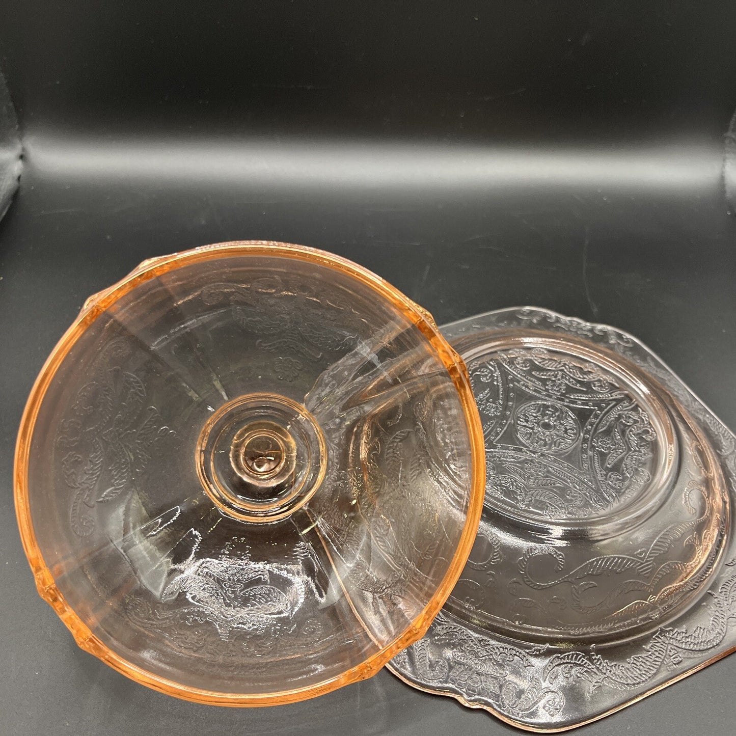 Vintage Madrid Style Pink Depression Glass Reproduction Covered Butter Dish