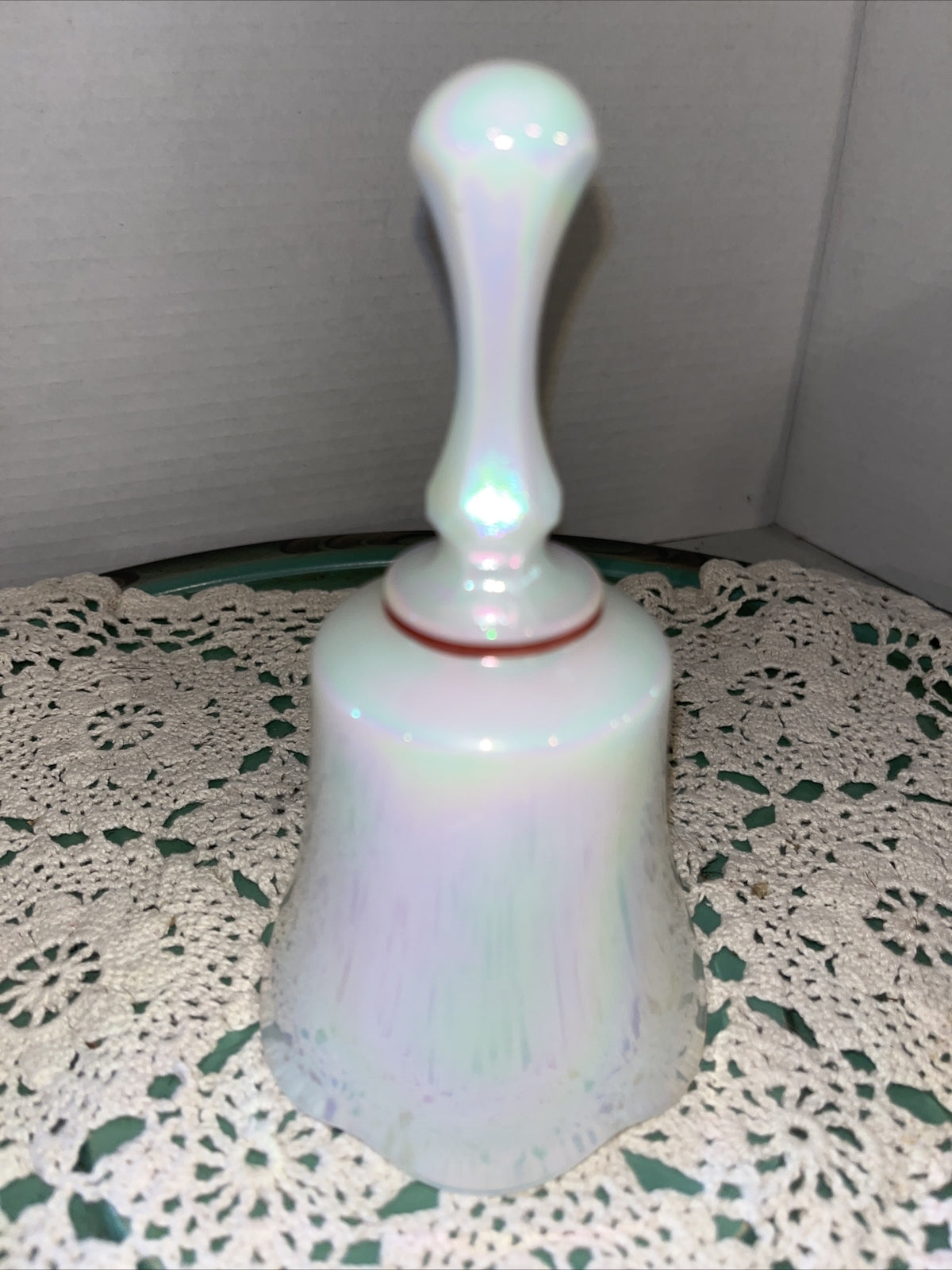 Vintage Fenton Hand Painted Iridescent Opaline Bell Signed