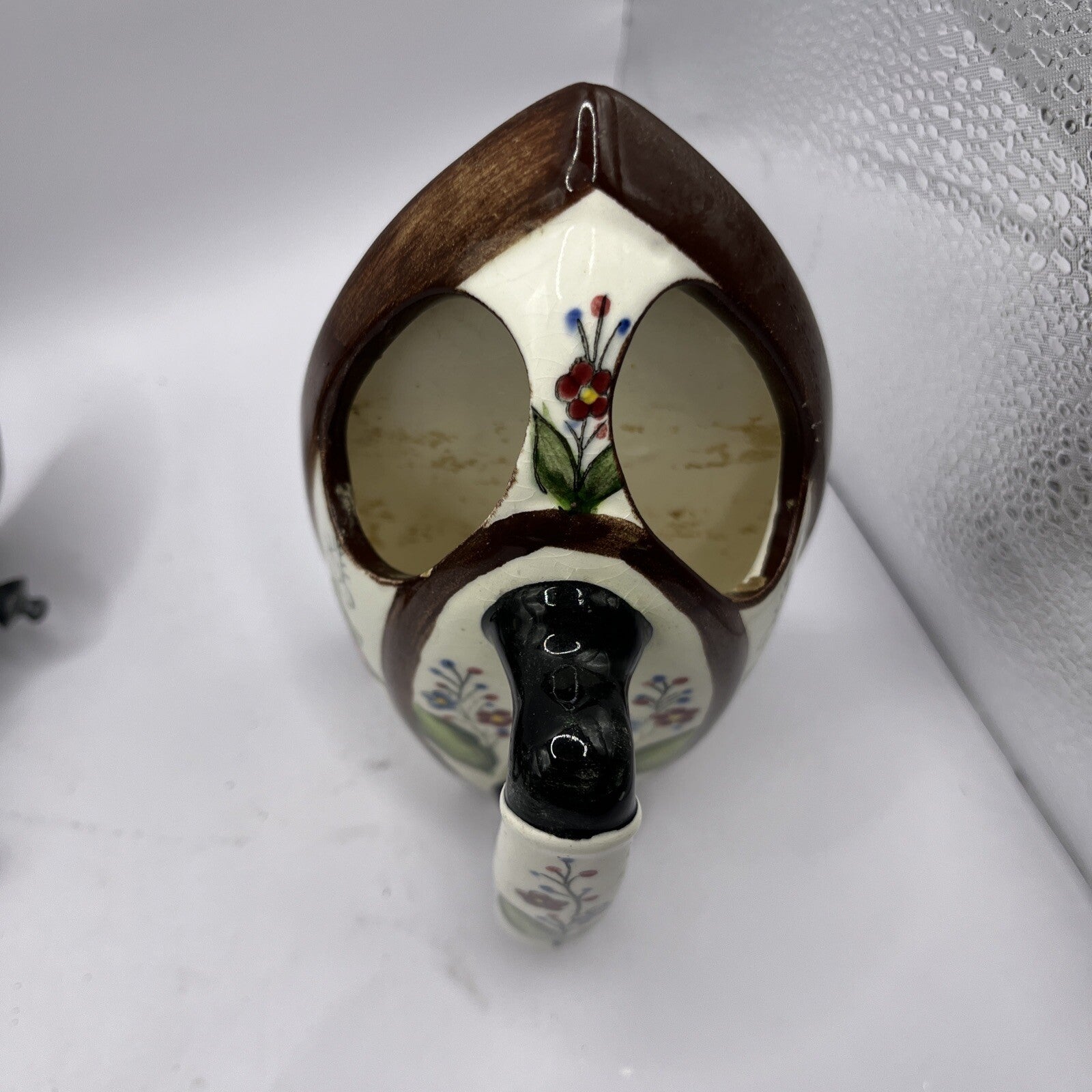 Vintage Ucagco China Ceramic Wall Pocket Floral Iron Handpainted Japan 5 1/4"