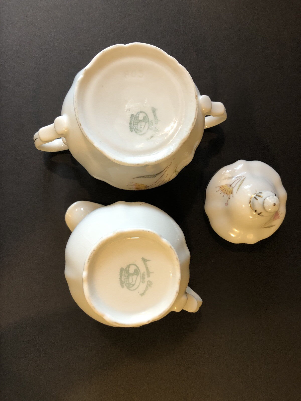 Creamer and Sugar Bowl Dishware Floral Design with gold color trim