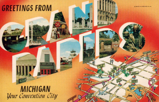 Large Letter Greetings From Grand Rapids Michigan Your Convention City Postcard