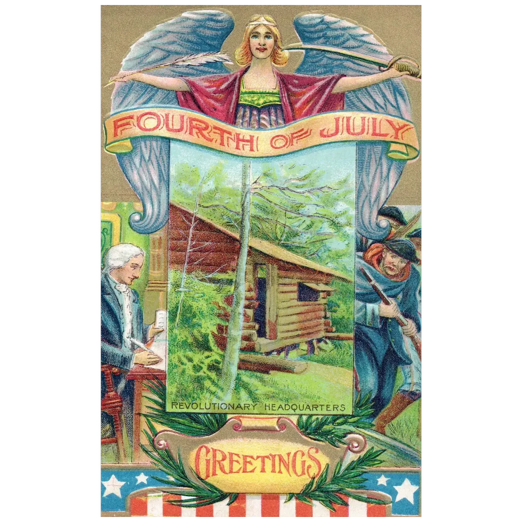 Fourth of July Greetings Revolutionary Headquarters Vintage Patriotic Postcard