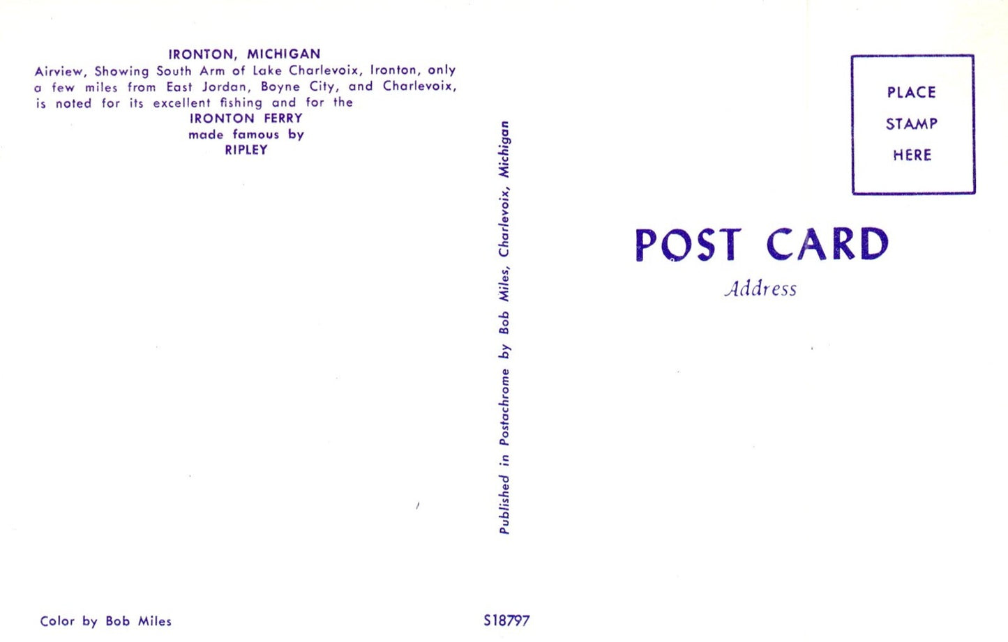 Air View Showing South Arm of Lake Charlevoix in Ironton Michigan MI Postcard