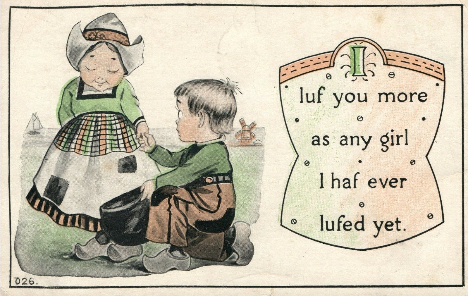 Dutch Boy Kneeling Expressing Love To Dutch Girl Romantic Postcard 026