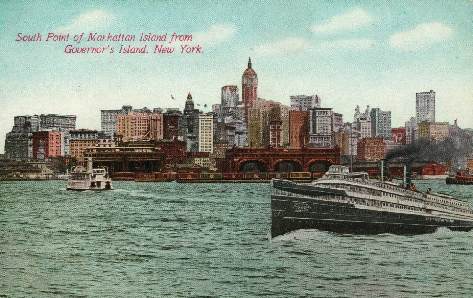 South Point Manhattan Island Governors Island  NYC New York Postcard