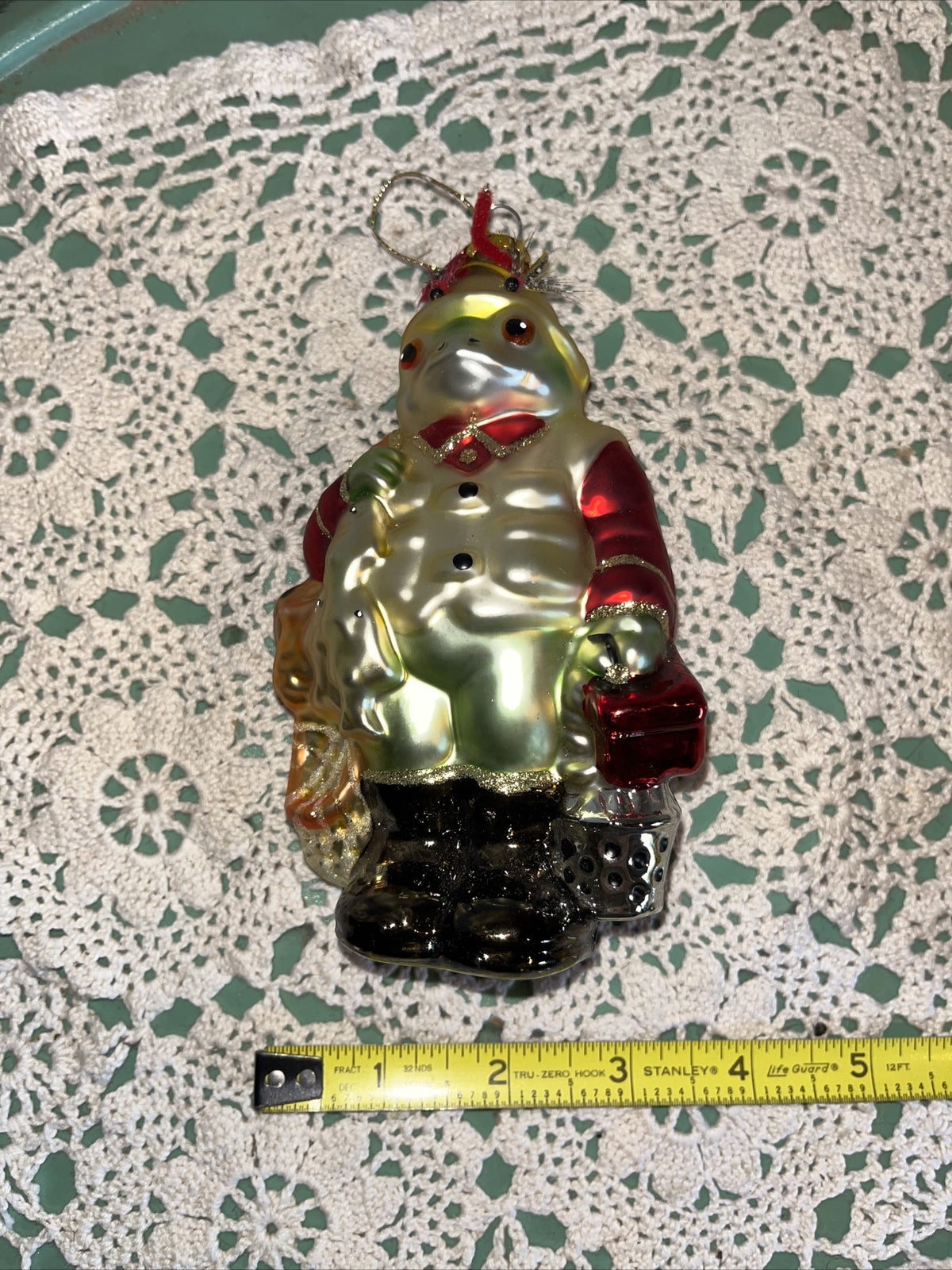 Vintage Fishing Frog Mercury Glass Christmas Ornaments 