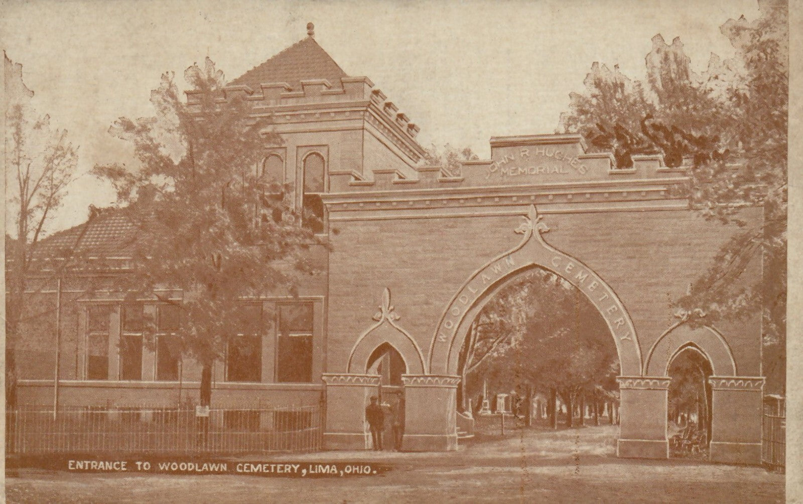 Entrance to Woodlawn Cemetery in Lima Ohio OH Postcard