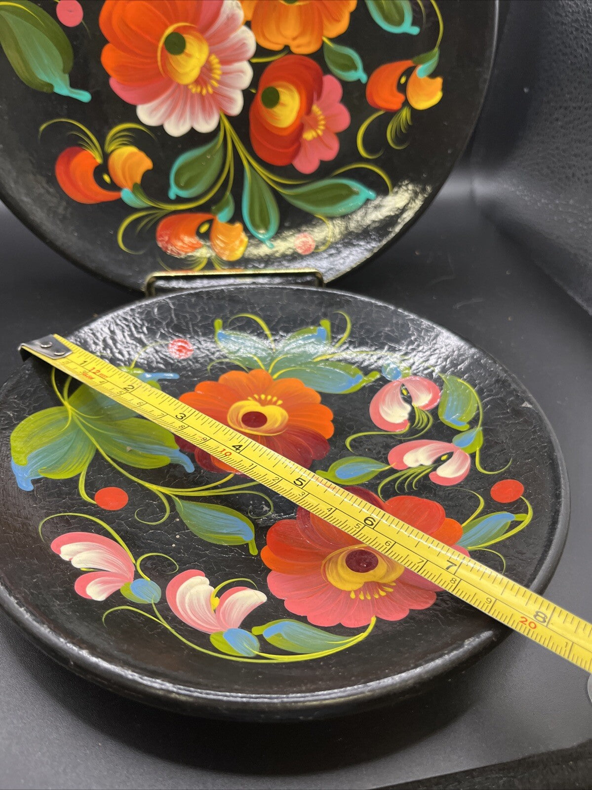 Vintage Wooden Hand Painted Floral Wall Plate Made In USSR Set Of 4