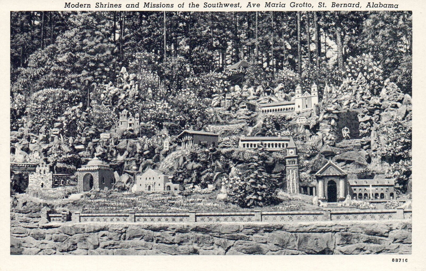 Modern Shrines & Missions Ave Maria Grotto St. Bernard AL Alabama Postcard