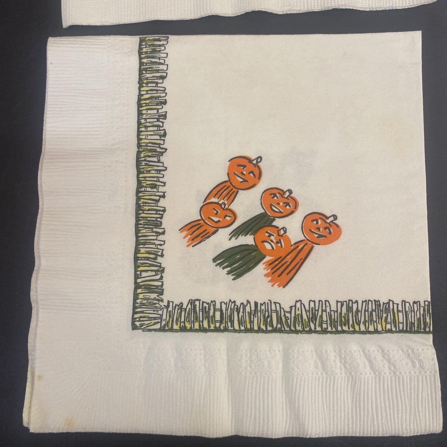 Vintage HALLOWEEN White PAPER NAPKIN Lot of 4 Pumpkins, Ghosts, Scarecrows, Bats