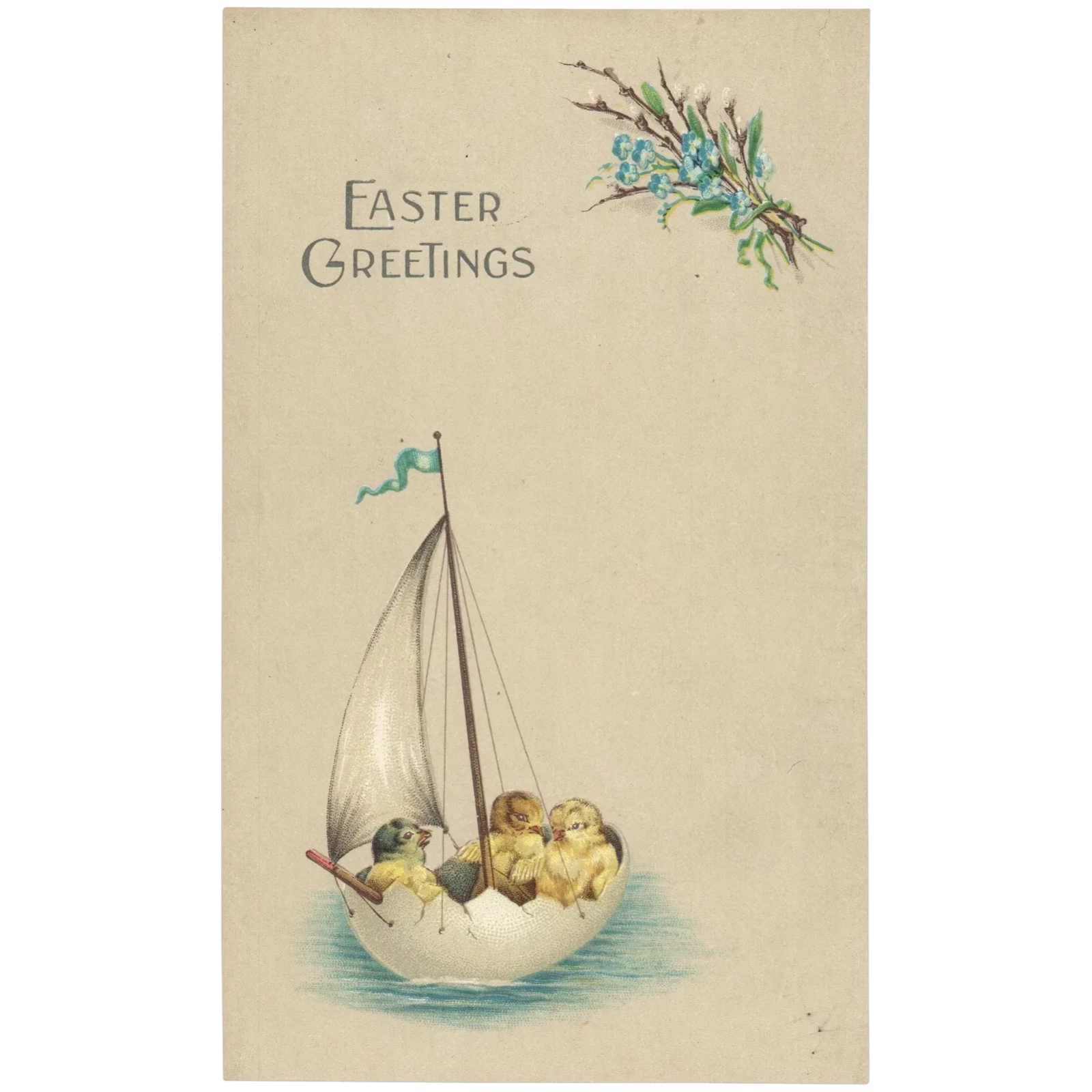 2 of 2 HS&B Scarce Easter Postcard Chicks in an egg Sailboat Vtg Postcard