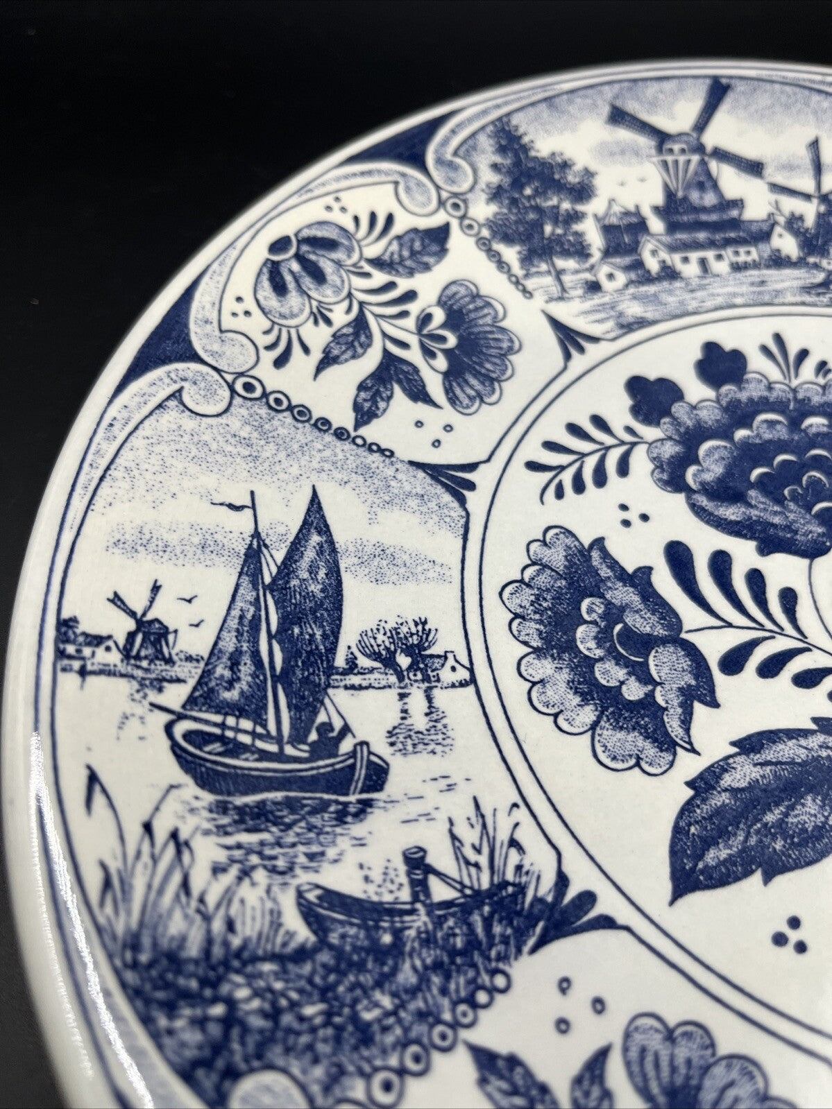 Delft Dutch Blauw Blue and White Floral Plate Signed Hand PaintedMade in Holland