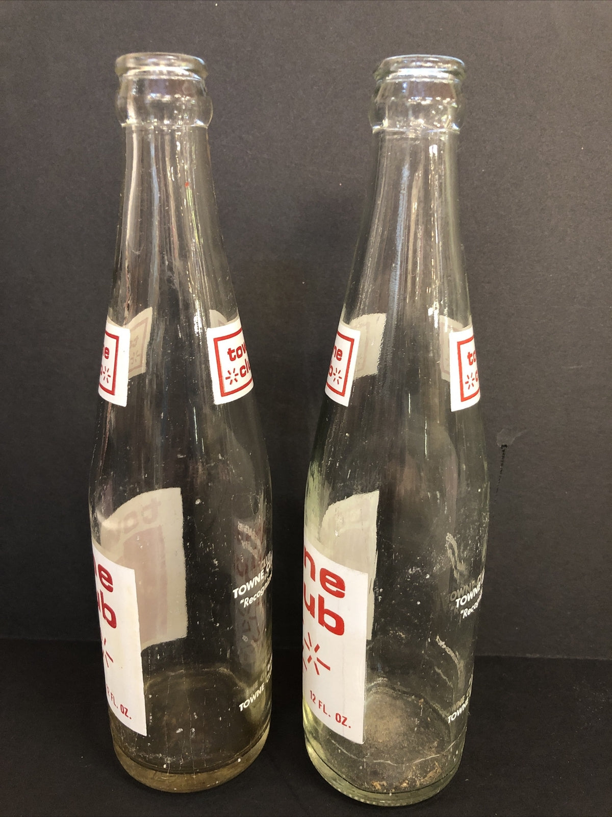 Vintage Towne Club Beverages RED Label  Glass Bottle 12oz Soda Pop Lot of 2