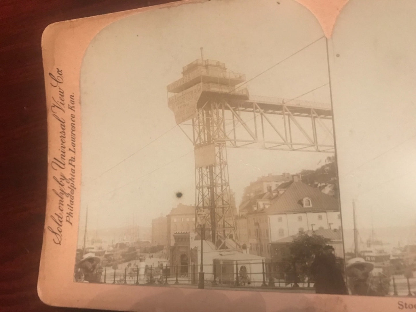 Real photo stereoview Stockholm Sweden Celebrated Passenger Elevator 
