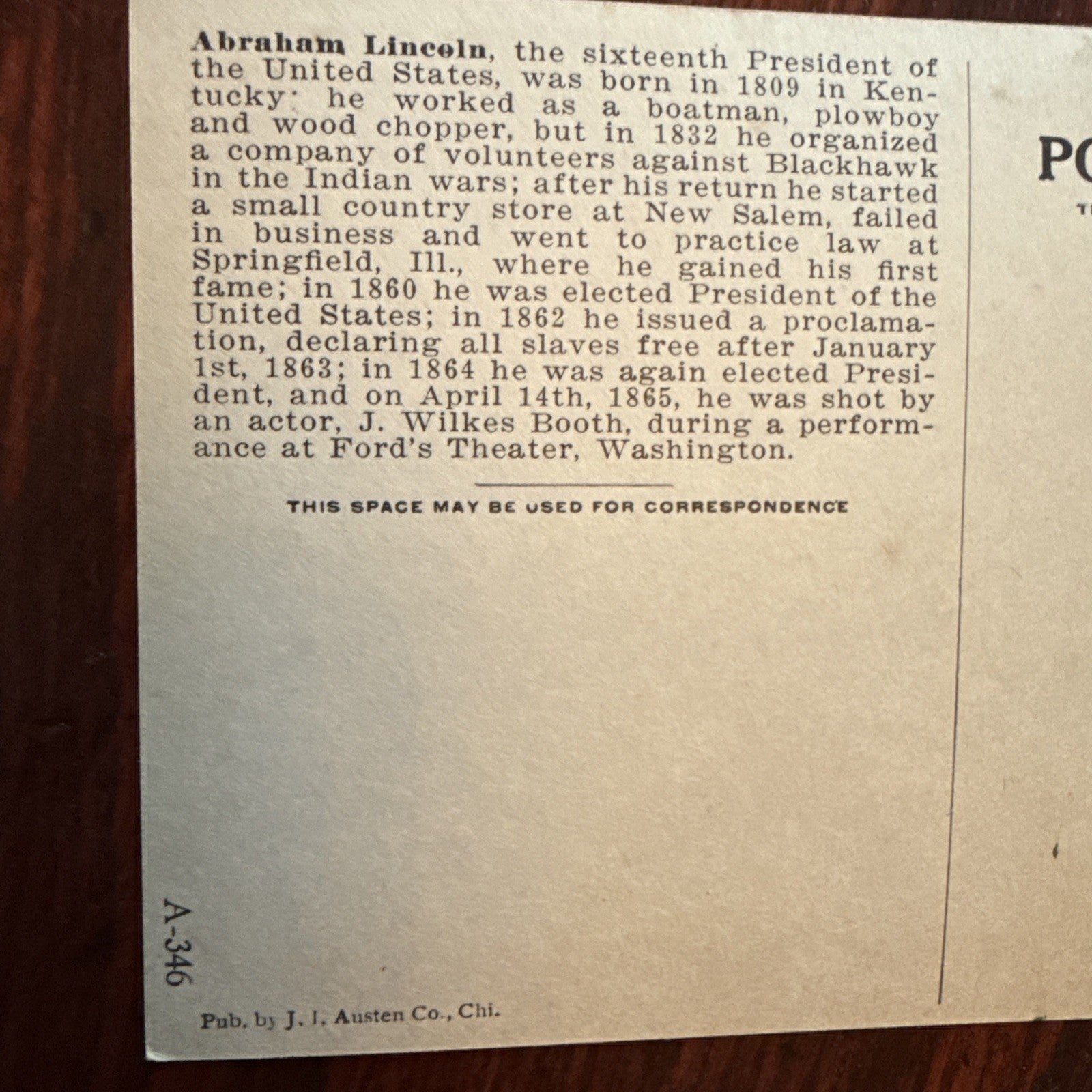 Abraham Lincoln by J I Austen Postcard Eagle & Flags c1910's *Scarce