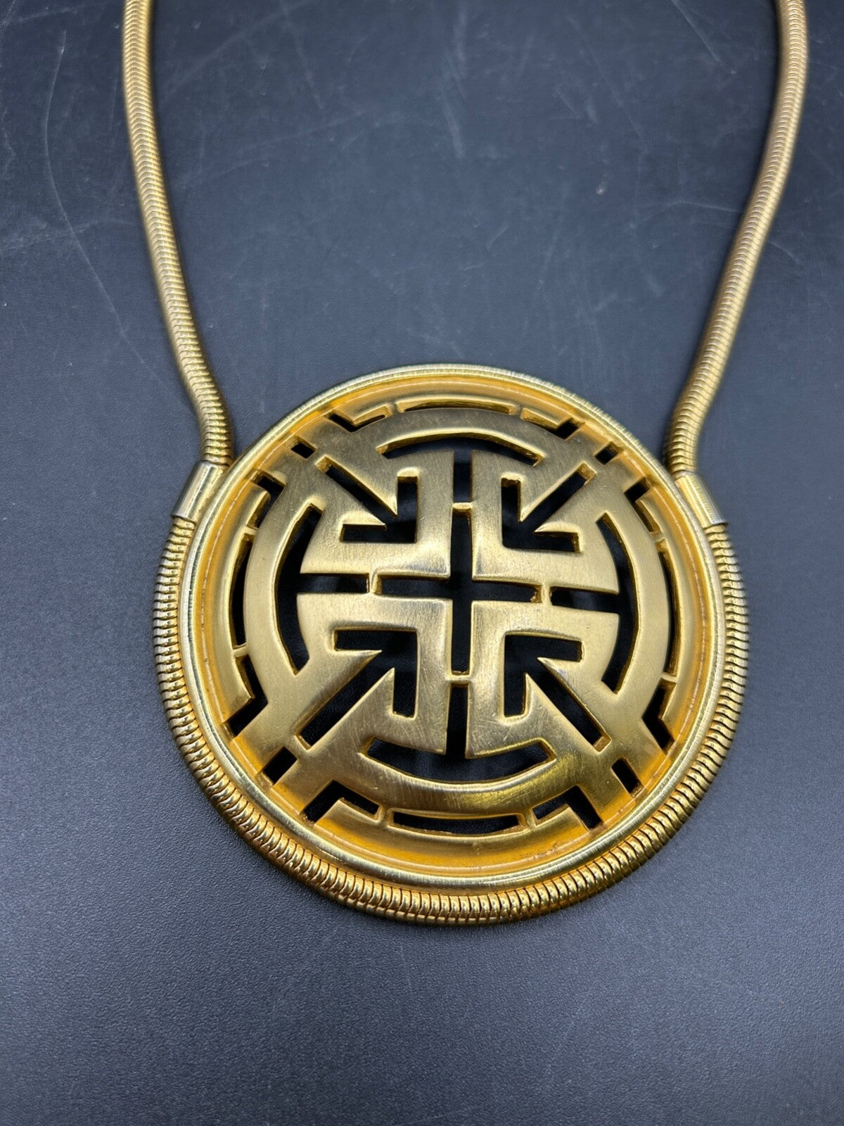 Vintage 1970's Gold Tone Pierre Cardin Greek Key Necklace 18"