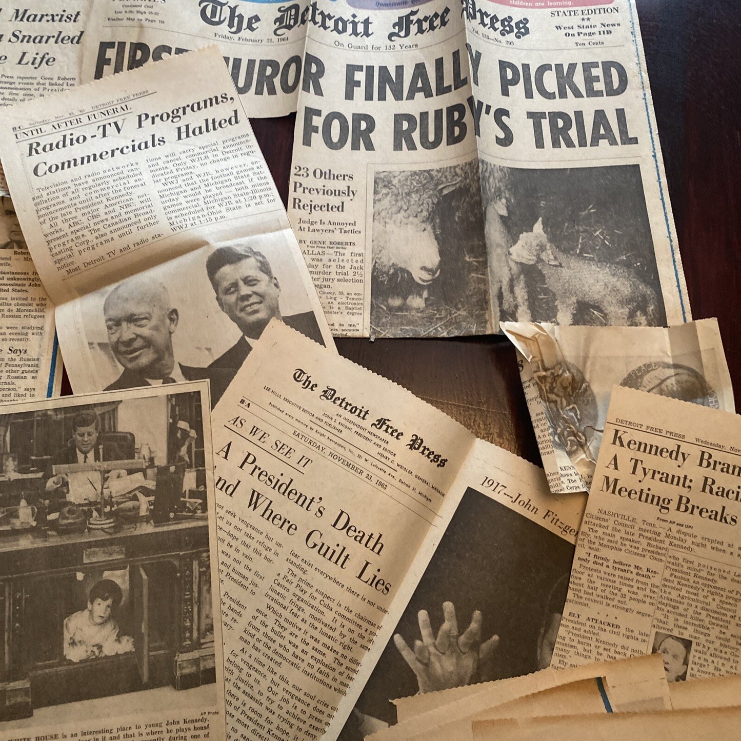 Lot Detroit Free Press Michigan Newspaper clippings John F Kennedy JFK Johnson
