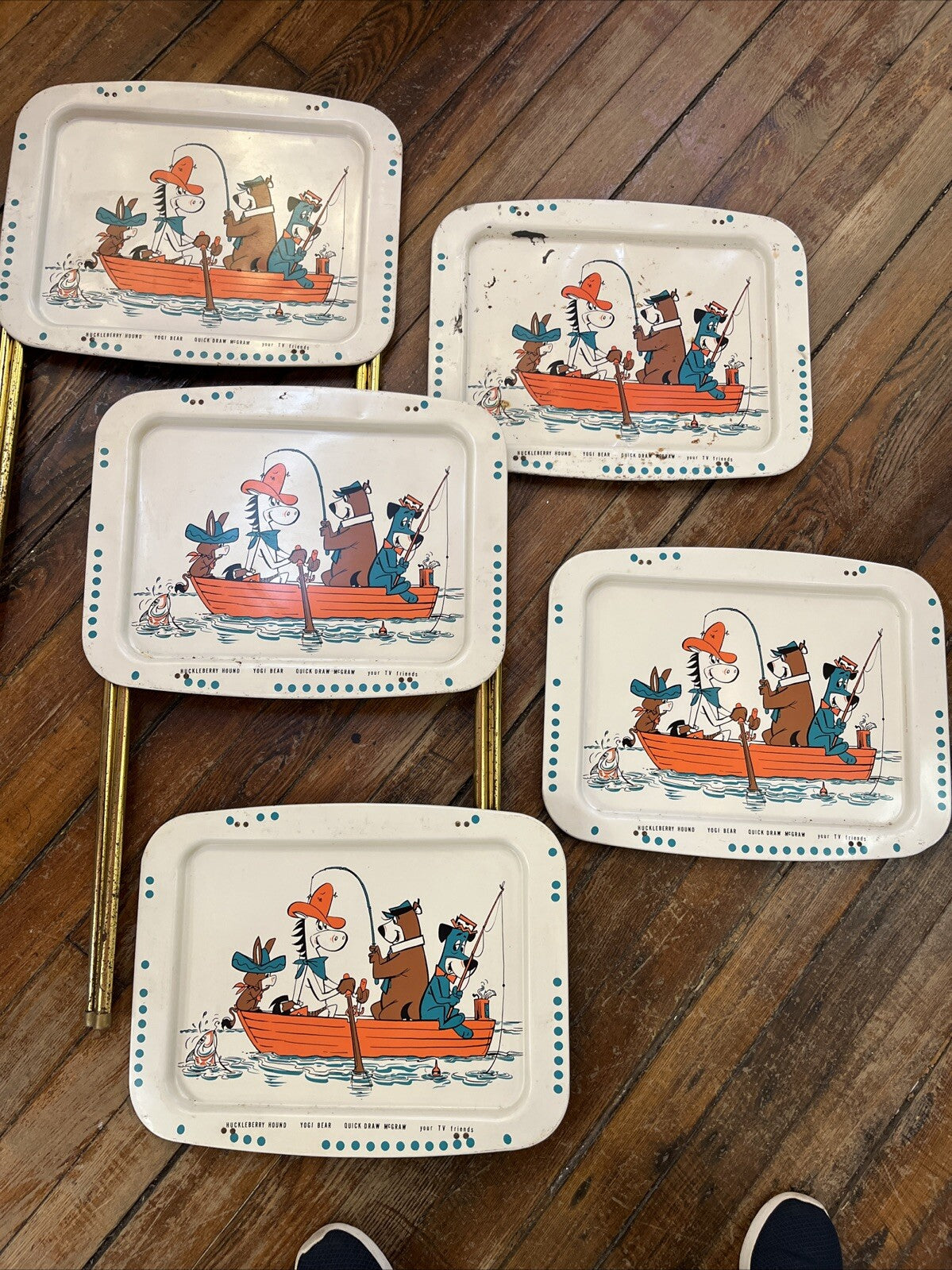 Vintage 5 Huckleberry Hound, Yogi Bear, Quick Draw McGraw & TV Friends TV Tray's