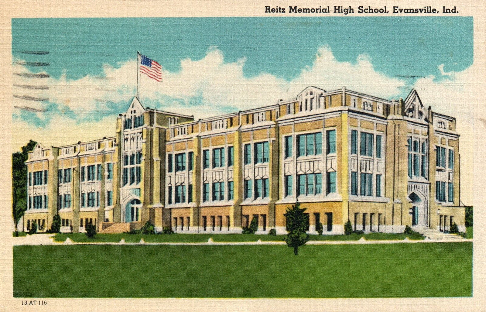 Reitz Memorial High School in Evansville Indiana IN Vintage Postcard