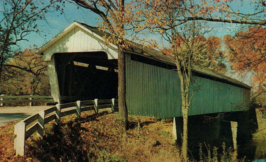 Indiana IN Covered Bridge During Fall Bridge 89215 Postcard