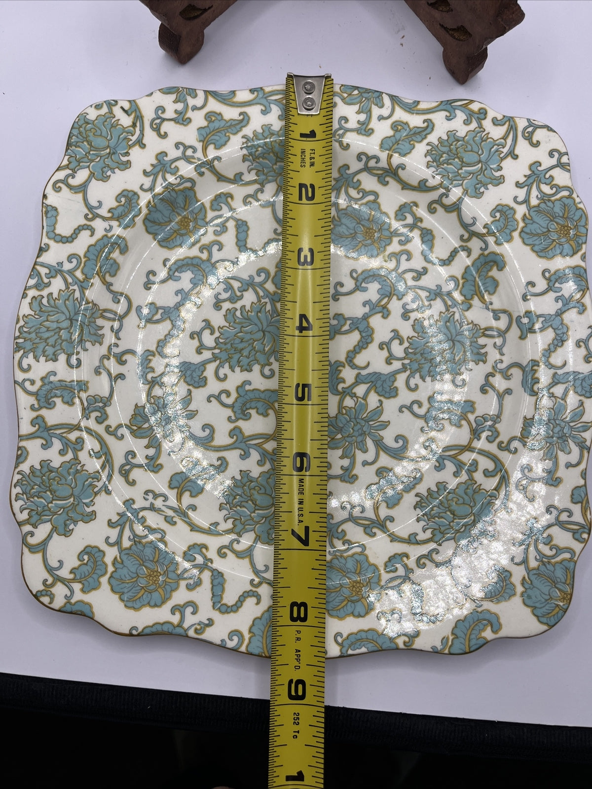Crown Ducal Ware England Chintz Octagonal 8.5 " Plate Teal Flowers Gold Trim