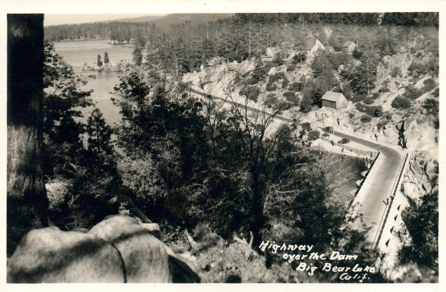Real Photo Highway Over the Damn Big Bear Lake CA Cali California Postcard