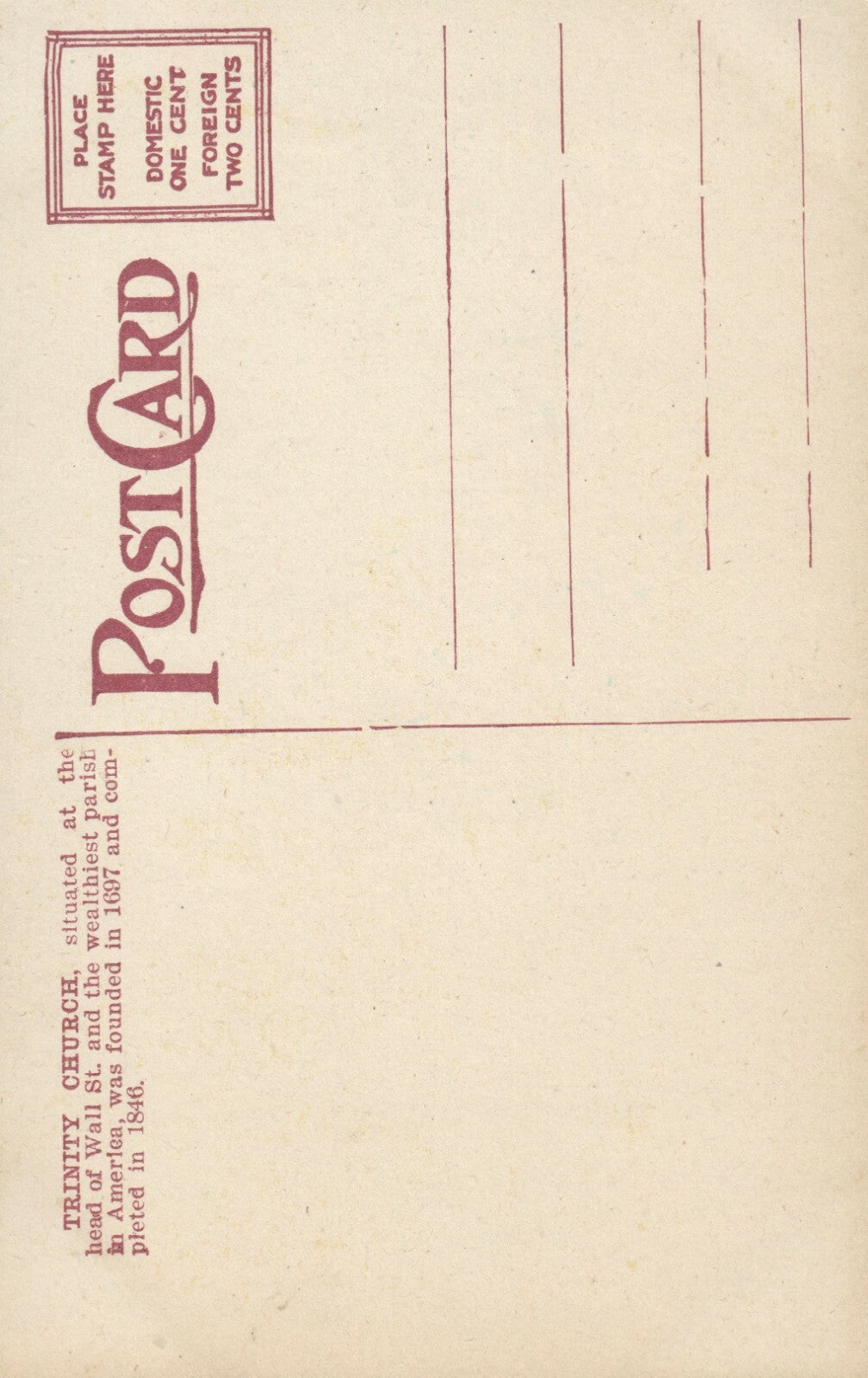 Trinity Church Wall Street New York City NYC NY Postcard